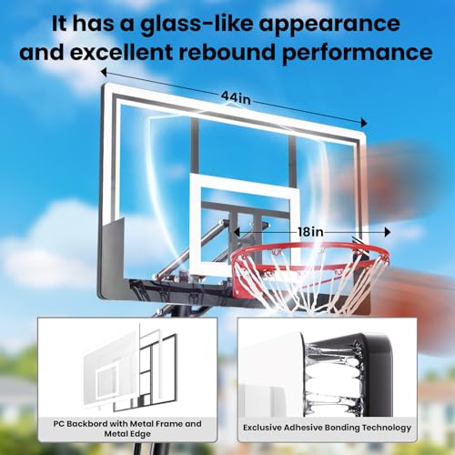 Image of BACKYARD BLITZ Basketball Hoop, 44&47IN Backboard Portable Basketball Goal System, 10FT Hand-Crank Adjustable Basketball Hoops Outdoor
