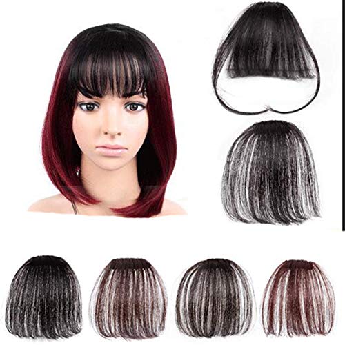 MaitianGuyou Natural Real Human Hair Flat Bangs/Fringe MiNi Hair Bangs Clip-in Hair Extension (Flat Bangs with Temples,Natural Black)