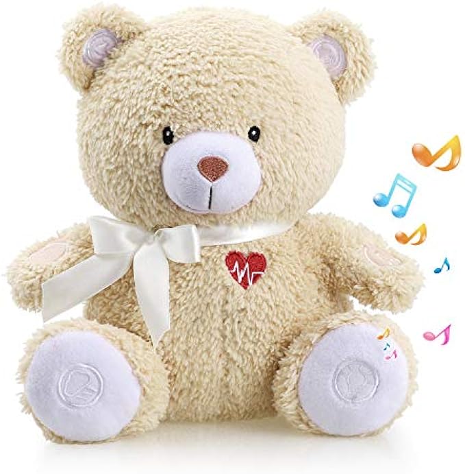 BEREST Sleeping Bear Baby Sleep Soother- Mom's Heartbeat White Noise Machine Infant Stuffed Animal Bear Toy Sleeping Aid, Nursery Decor with Baby Cry Sensor, Night Light, 9 Soothing Sounds Therapy