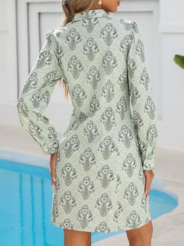 Image of EZAPINE Women Spring Dress 2026 Womens Summer Mini Dresses Floral Puff Sleeve Zipper A line Dress for Women with Pockets