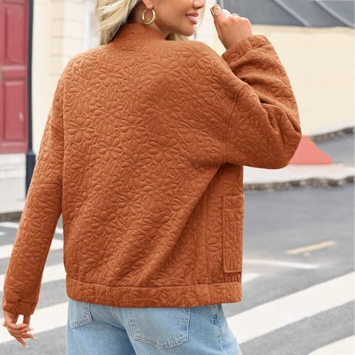 ABABC Bomber Jacket for Women Zip Up Cute Jacquard Lightweight Jacket Casual Fall Stand Collar Outerwear with Pockets3