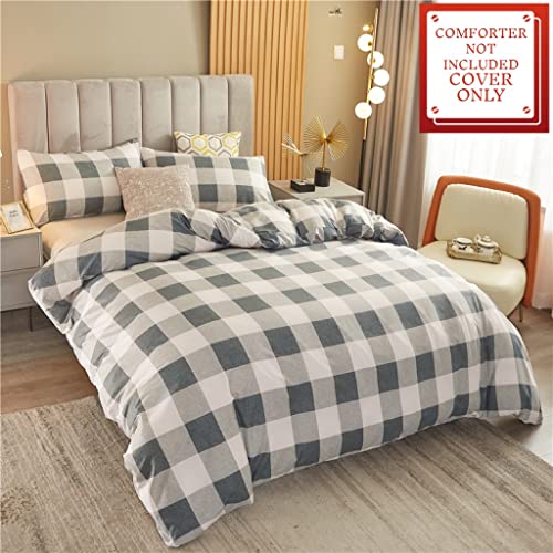 Bluenight Lightweight Hotel Luxury Duvet Cover 3 Piece Set-Black White Gray Plaid Ultra Soft Premium Microfiber Breathable Comforter Cover With Zipper Closure, Corner Ties Twin (68X90 Inches) #TOP1