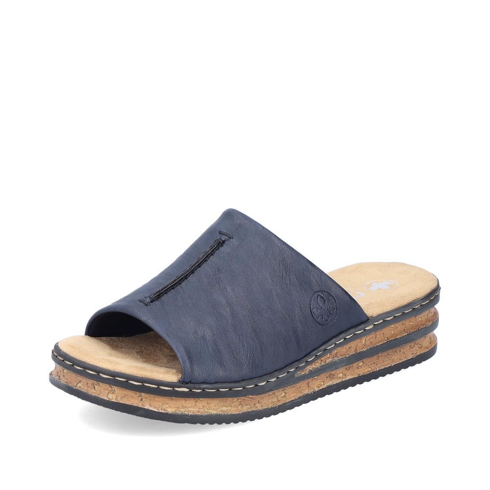 Rieker Damen Pantoletten 62905, Frauen Slipper,schluepfschuhe,Slip-ons,Backless Slipper,Mules,Gartenschuhe,Sommerschuhe,blau (14),42 EU / 8 UK