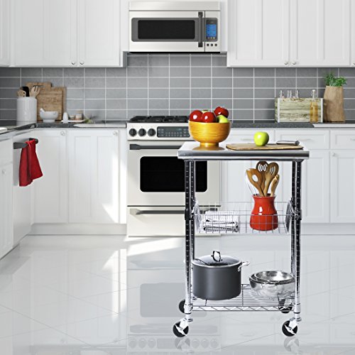 Seville Classics Nsf Commercial Stainless Steel Top Work Table Island Utility Cart Prep Station, 78 For Restaurant, Kitchen, Warehouse, Garage, Hotel, Home, 55 Steel, 24" W X 20" D X 36" H #TOP2