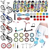 57 Pcs Mini Finger Toy Set, Finger Skateboards, Finger Bikes, Finger Scooter, Finger Tops, Finger Pants, Finger Shoes, Finger Knee Pads, Mini Bike Wheels Tools for Christmas Party Gift