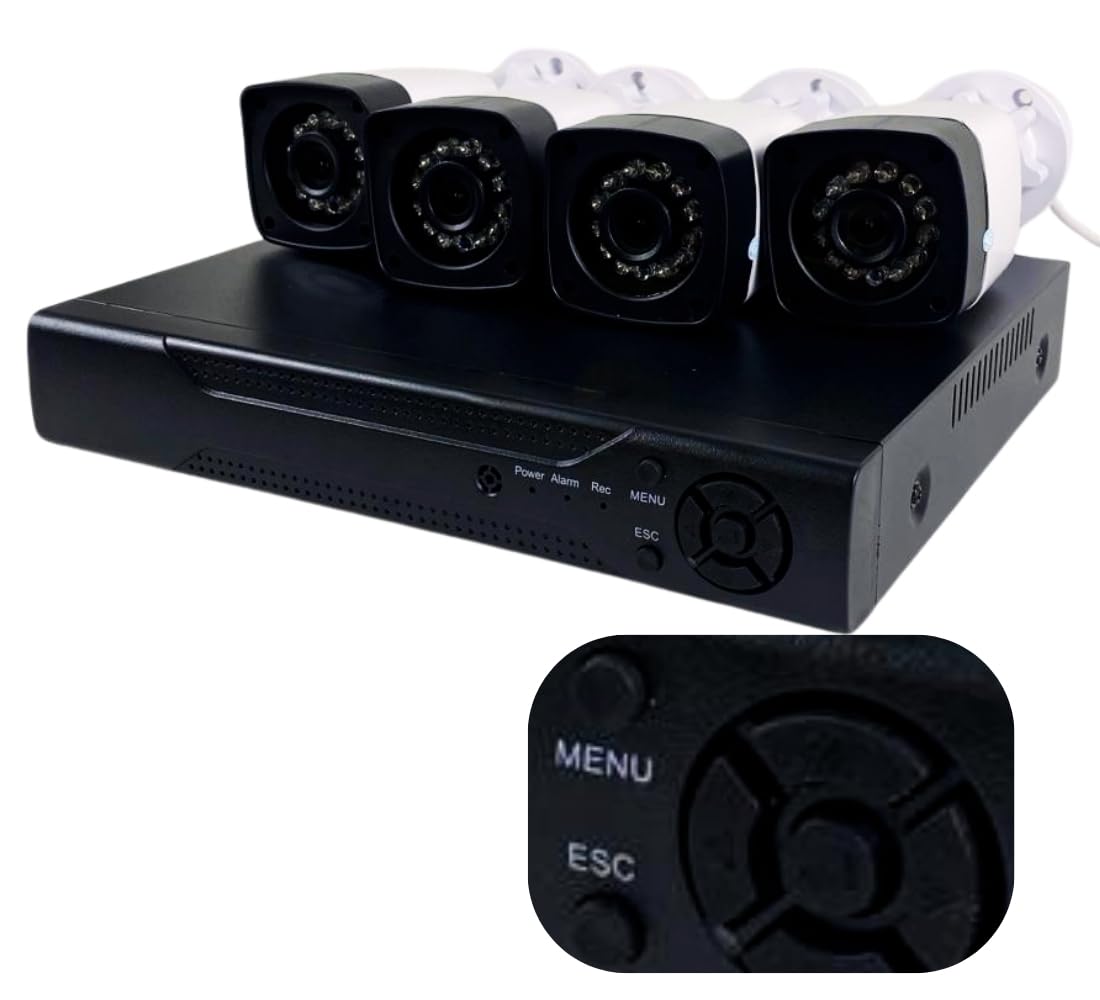 Kit di Videosorveglianza AHD IP Cloud, DVR + 4 Telecamere FULL CCTV HD Infrarossi, Visione Notturna, Sensore Movimento, h.264, Sorveglianza Domestica Professionale P2P
