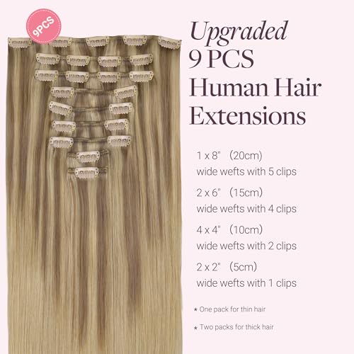 Image of GOO GOO Clip in Hair Extensions Real Human Hair, Remy Human Hair Extensions Clip ins for Women, Natural Human Hair, 14inch 150g 9 Pcs, #12A /18H Ash Beige Blonde Blend