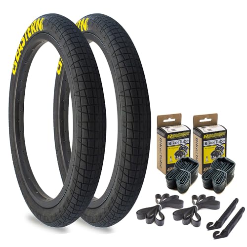 Eastern Bikes Neumáticos BMX de 20 pulgadas disponibles con o sin tubos, 2.2, 2.3 y 2.4 pulgadas de ancho, logotipo blanco o amarillo. (logotipo amarillo de 2.3 pulgadas, paquete de 2 con tubos)