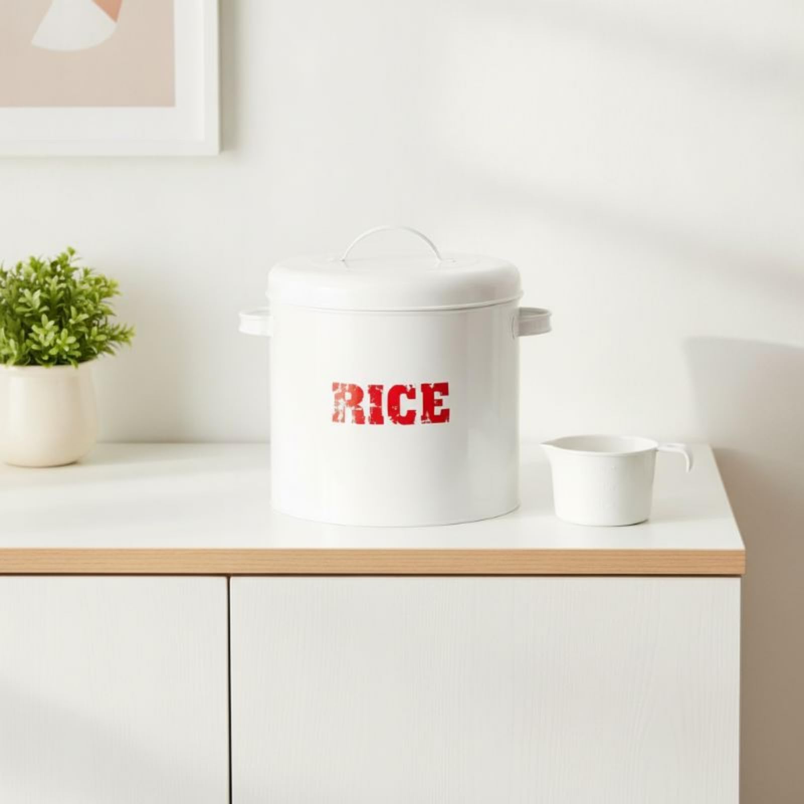 behälter mit Messbecher praktisch box mit Messbecher tragbar eimer Deckel für Familien, Hobbyköche, Küche, Speisekammer, Arbeitsplatte