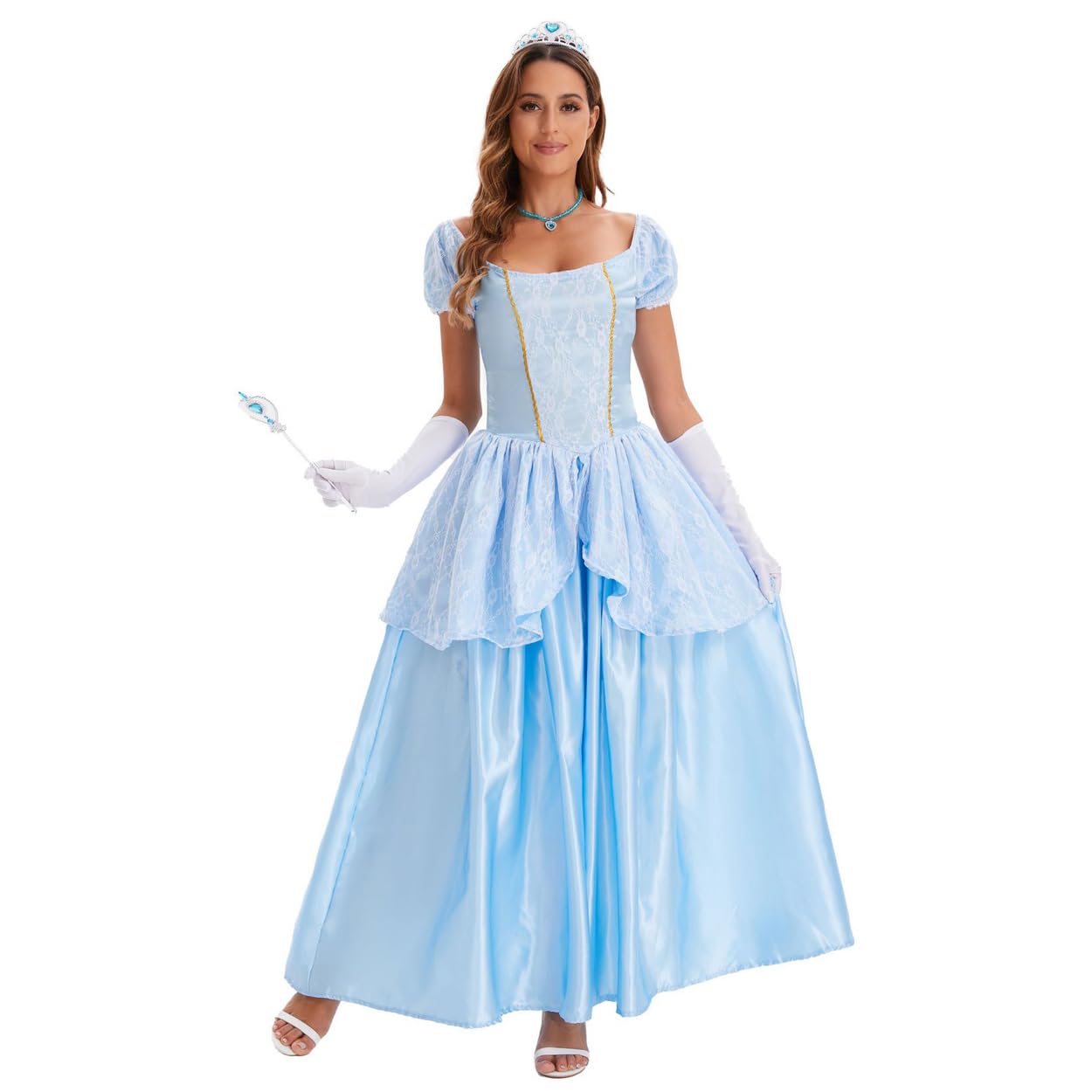 Kostiumy na Halloween dla dorosłych Bajkowa księżniczka Kopciuszek Sukienka na bal Cosplay Akcesoria