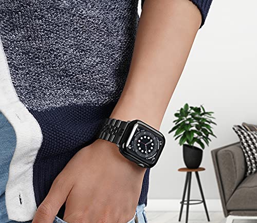 Image of baozai Compatible Apple Watch Bands 46mm 45mm 44mm 42mm 41mm 40mm 38mm, Stainless Steel Band with Screen Protector Case for Apple Watch Series 11 /10 /9 /8 /7 /6 /5 /4 /3 /2 /1 /SE3