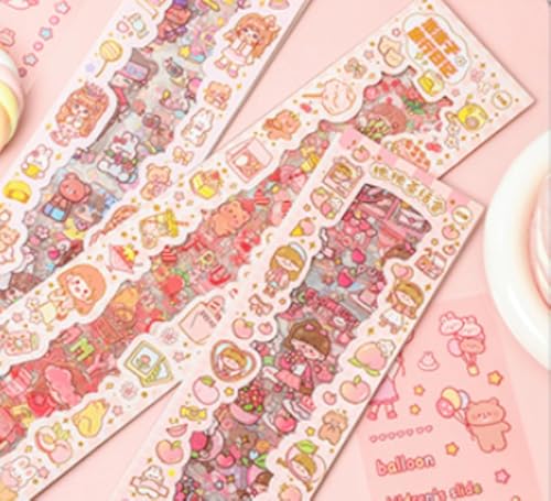 Image of Jaravik Cute Cartoon Theme Kawaii Stickers-20 Pet Sheets Cute Washi Stickers for Project, Girls Sticker Set for Kids, Self-Adhesive Sticker, Kawaii Sticker Sheet Size - 40 X 8 CM