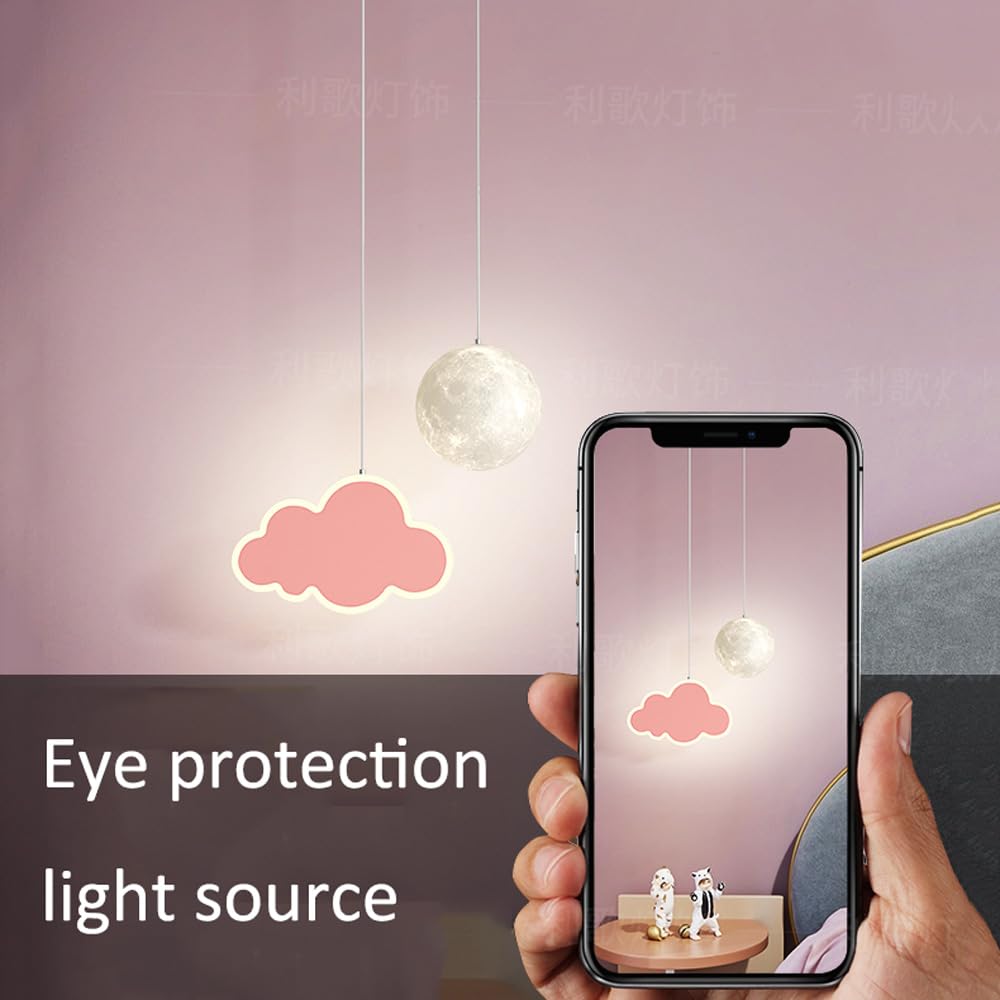 Moderno Lampada a Sospensione Lampada A Forma di Luna Stampata In 3D per Cameretta Dei Bambini con Sfera di Latte Stella E Nuvola Lampadario Led Dimmerabili per Cameretta Dei Bambini
