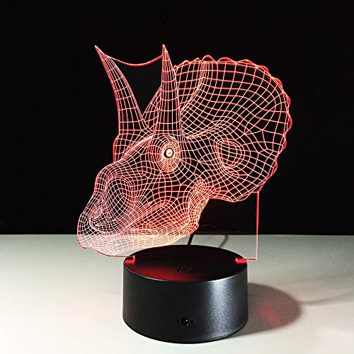 Preisvergleich Produktbild XKALXO Kreatives Geschenk Triceratops Dinosaurier 3D Nachtlicht Usb Led Tischlampe Haushalt Schlafzimmer Schlaf 7 Farben Nachtlampe Für Kinder Led Nachtlichter