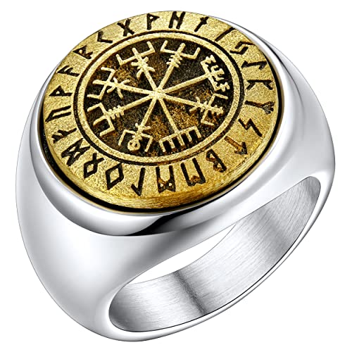 Bague Vegvisir anti stress avec rune nordique et chevalière boussole viking