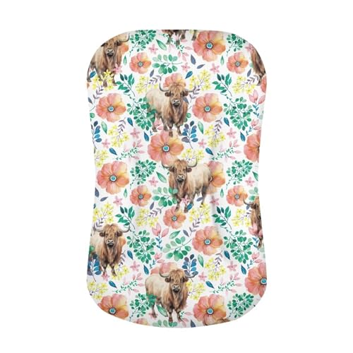 Image of ZOUTAIRONG Cattle Cow Floral Changing Pad Cover Boho Nursery Sheets Neutral Unisex Fitted Baby Changing Pad Cover Sheets for Baby Boys or Girls
