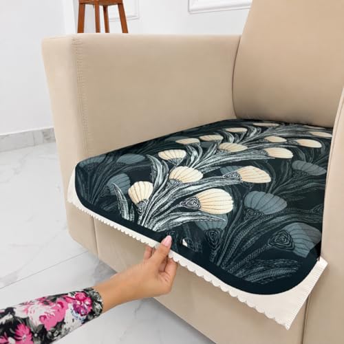 Image of Homerz Premium 'Luxe Series' Sofa Cover | Holland Velvet Fabric | Smooth Finish | Anti-Slip Fleece Backing Couch Protector (Terrace Vein, 1 Seater, Only Seat Cover)