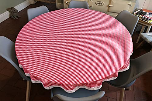Image of The Furnishing Tree Round Shaped 6 Seater Table Cover WxL 72x72 inches with White Border lace