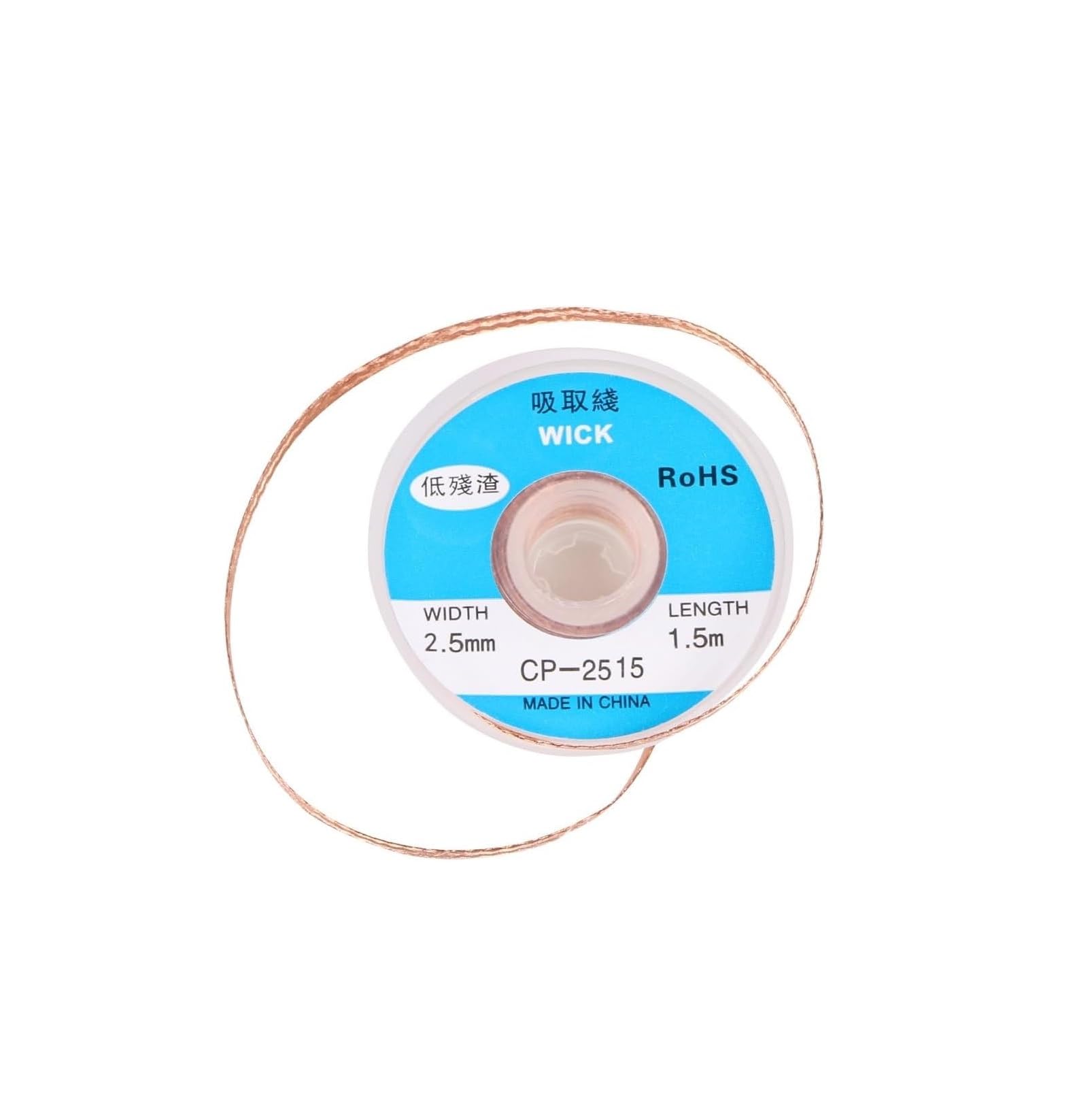 CABAX Stoppini per saldatura, stoppini intrecciati per saldatura senza pulizia, stoppini dissaldanti, strumento di rimozione del filo di rame, larghezza 2,5 mm, lunghezza 1,5 m, rotolo da 1 pezzo