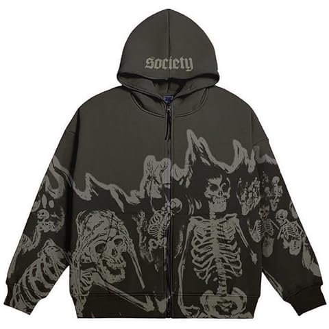 Attria Women Y2K Zip Up Hoodie Fairy Grunge Jacket Punk Skeleton Oversized Goth Clothes Cottagecore Gothic Streetwear, Dark Gray, x-Large Cover