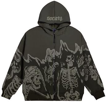 Y2K Hoodie Women Grunge Skeleton Zip Up Sweatshirt Acubi Emo Oversized Hooded Jacket Harajuku Pullover Alt Clothing