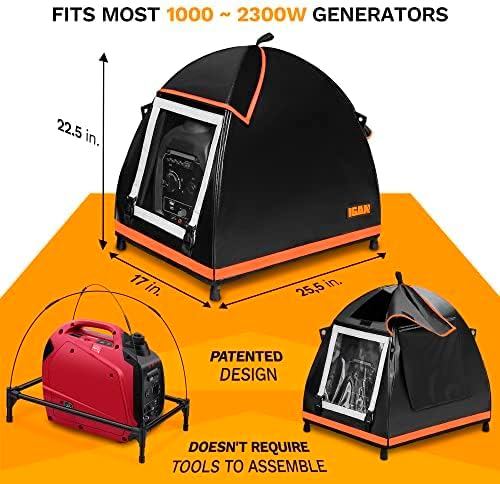 igan small inverter generator tent cover while running, compatible for honda and most 1000~2300 watts generators, portable outdoor all-weather tarpaulin cover for rain, orange