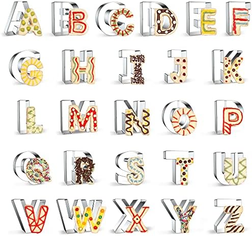 FUSOTO 26PCS Alphabet Letters Cookie Cutters Set, DIY Letters Cake&Cookie, Stainless Steel Cookie Cutters for Baking, Letters Shaped Baking Tool for Homemaking Biscuits, Cookie, Dough