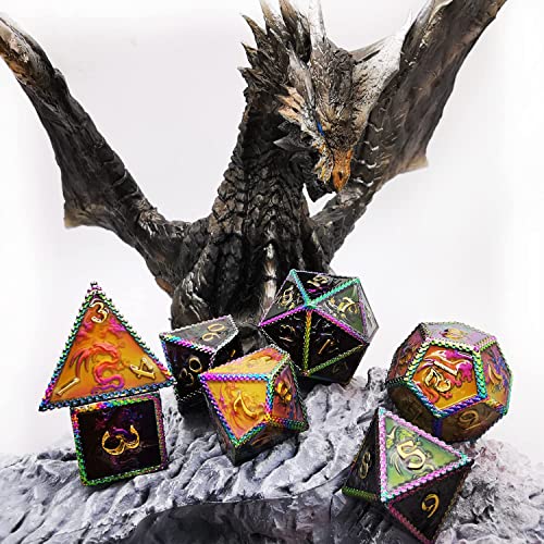 Haomeja Color Changing Temperature Metal Dragons Dnd Dice Set D&D Dice Set Role Playing Dice Apply To Dungeons And Dragons Black Transition Colourful #TOP4