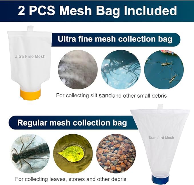 POOLAZA Pool Vacuum Bag Replacement for POOLAZA Pool Vacuum Jet Cleaner T3310 Series (1 Standard Mesh, 1 Fine Mesh)