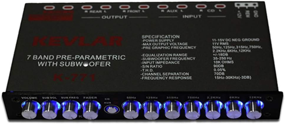 Car Equalizer 7 Segment Equalizer Car Audio EQ Tuning Crossover Amplifier AUX Input D3-008