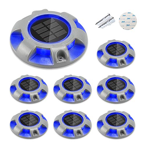 CHINLY Solar Driveway Lights LED Deck Dock Light Step Lighting Waterproof for Outdoor Pathway Garden Ground Yard Walkway Stair Markers 8pcs (Blue)