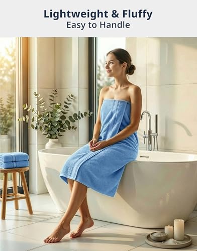 Image of LANE LINEN 100% Cotton 4 Pack Bath Towels (28 inchx54 inch) - Zero Twist, Mercerized Cotton Bathroom Towels Set - Quick Dry, Soft & Absorbent Large Bath Towels - Machine Wash in Cold Water - Cerulean Blue