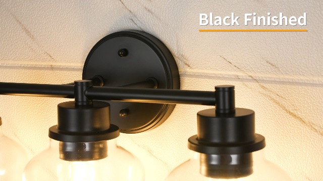 Image of Emak 3-Light Bathroom Vanity Lights Over Mirror, Modern Bathroom Light Fixtures with Clear Glass Shade, Black Vanity Light for Bath, Makeup Desk, Mirror, VL122-BK-CG-3