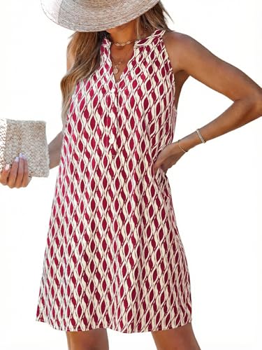 Image of CUPSHE Womens Summer Dresses V Neck Sleeveless Striped Button Up Mini Casual Coverup Dress
