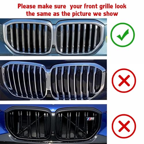 Image of x xotic tech Iconic 3-color Tri Grille Insert Trims Strips, Front Center Kidney Grilles Compatible with BMW X5 G05 2024 2025 2026 (7-Beams Standard Grill)