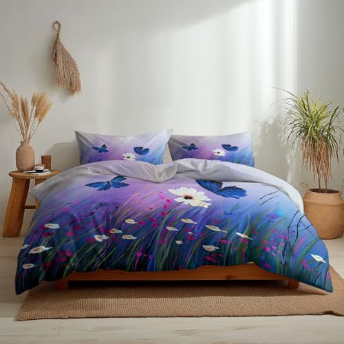 Parure de lit 160x200 microfibre de qualité motif fleurs de lavande - 6