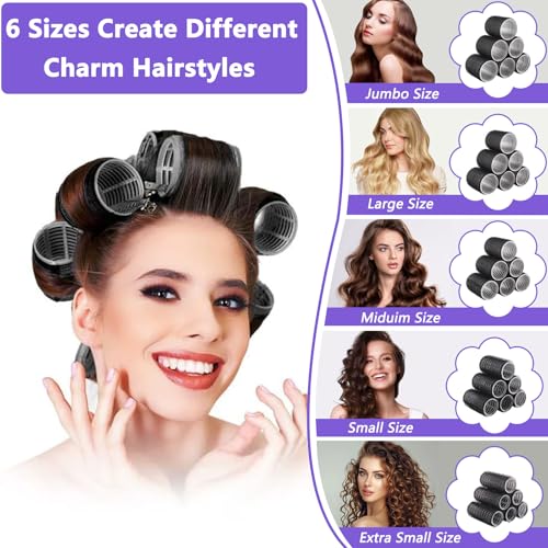 Zosenyer 60 Stück Lockenwickler Set, 5 Größen (60/48/40/30/20mm) Haar Lockenwickler Groß mit 28 Edelstahl Klammern, Locken ohne Hitze für Lange, Mittlere und Kurze Haarre(Schwarz)