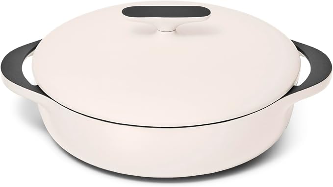 Caraway Enameled Cast Iron Braiser - 3.5 qt Braiser Pan - 3 Layer Enamel Coating - No Seasoning Required - Compatible With All Stovetops - Oven Safe - Free From Forever Chemicals - Cream