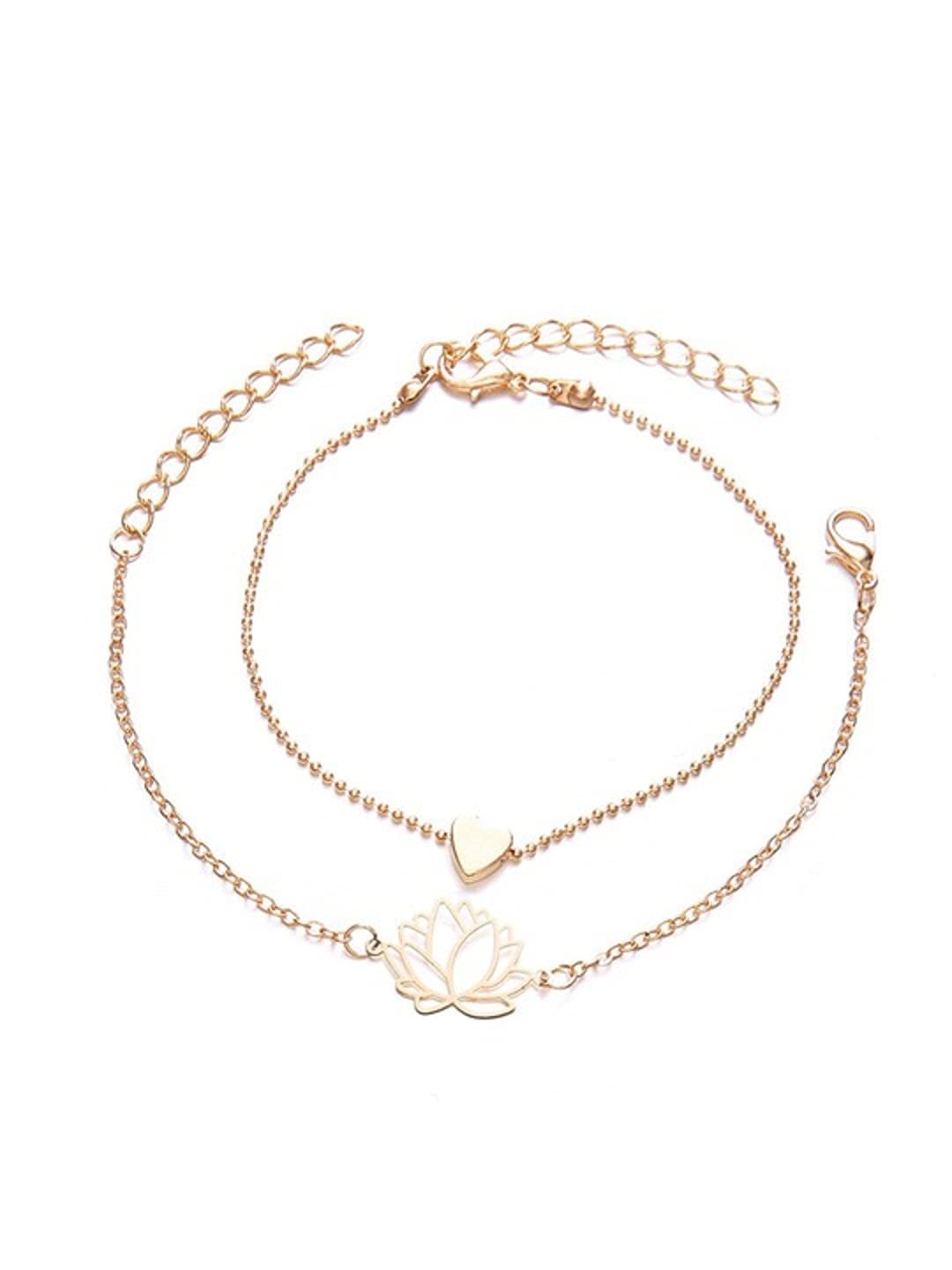 Fabula by OOMPH Jewellery Combo of 2 Gold Tone Lotus & Heart Anklet for Women & Girls (B09DVTFVNT) Amazon Price History, Amazon Price Tracker