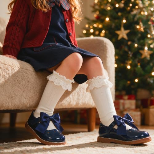 Image of GINFIVE Toddler Girls Mary Jane School Oxford Dress Flat Shoes for Wedding | Wide toe box, Hook and Loop, School Uniform Shoes for Party, Formal, Daily Wear