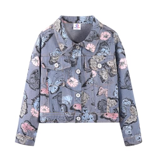 Image of WELAKEN Print Denim Jacket for Girls & Kids II Little Girl's Button Down Crop Jean Jacket Coat