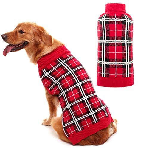 PUPTECK Dog Sweaters for Large Medium Small Dogs - Fall Classic Plaid Style Puppy Holiday Winter Coat Clothes for Female Girl Male Boy Warm
