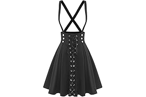 Women's Plus Size High Waist Tie Dress Gothic Lace Up Buckles Godet Hem
