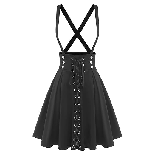 ROSE GAL Women's Plus Size High Waist Tie Dress Gothic Lace Up Buckles Godet Hem A Line Suspender Skirt(Black-5/5XL)