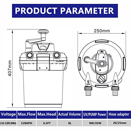 Trupow Pond Bio Pressure Filter Pool Fishpond Pump Pond Filter Kit With 110V 528Gph Pump & 9.8Ft Hose #TOP2