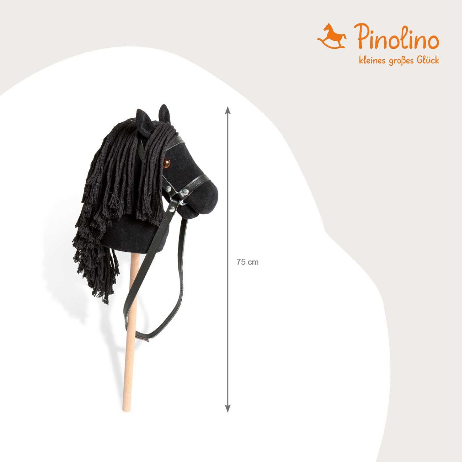 PINOLINO Cavallo in Peluche Spirit Nero, Cavallo su Asta di Legno, Cavallo Bastoncino per Bambini a Partire dai 3 Anni, Giocattolo per Interni ed Esterni, Cavallo da Gioco con Briglia