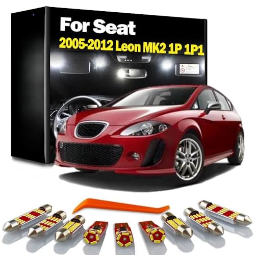 CAWEZCFY Kit de Luces Interiores LED de 14 Piezas, para Seat Leon MK2 1P 1P1 2005-2009 2010 2011 2012 Lámpara de Mapa de cúpula Accesorios para el Coche