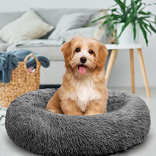 Calming Dog Bed Cat Bed Anti Anxiety Donut Dog Cuddler Bed Warming Cozy Soft Dog Round Bed