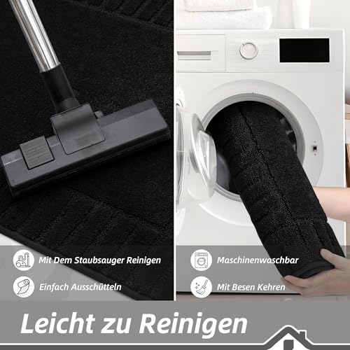 BEQHAUSE Türmatte Innen, super saugfähige Schmutzfangmatte, rutschfeste Maschinenwaschbare Fußmatte, Schmutzfänger Teppich für Hund, Eingang, Haustür, 60x90cm, Schwarz