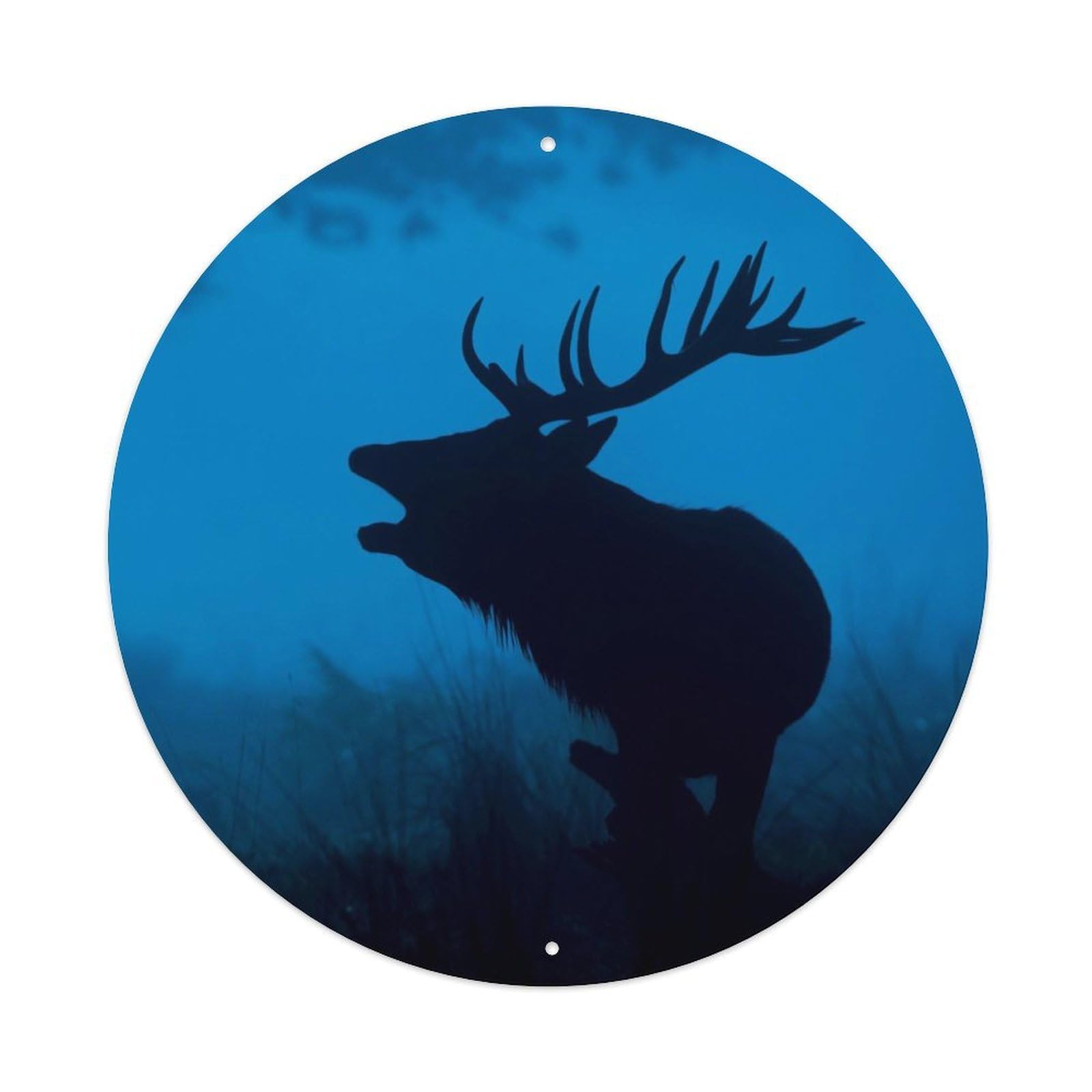 Animal Deer at Night Vintage Metal Tin Sign Plaque Wall Decor for Cafe, Club, Garden Round Metal Poster 8x8Inch